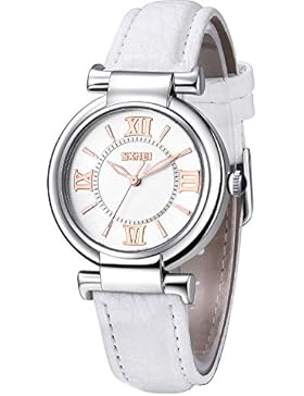 Inwet Damen Klassiker Quarz Armbunduhr mit Analoge Anzeigen und Weiß Leder Band