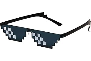 IRYNA 1Pcs Cool Glasses Black Thug Life Sunglasses, Swag Unisex Funny 8-Bit Pixel Mosaic UV Protect Gamer Party Sunglasses for Adult Kids