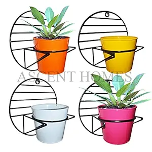 Decorscent Wall Mount Metal Planter Stand with Round Galvanized Pot (Set of 4Pcs)