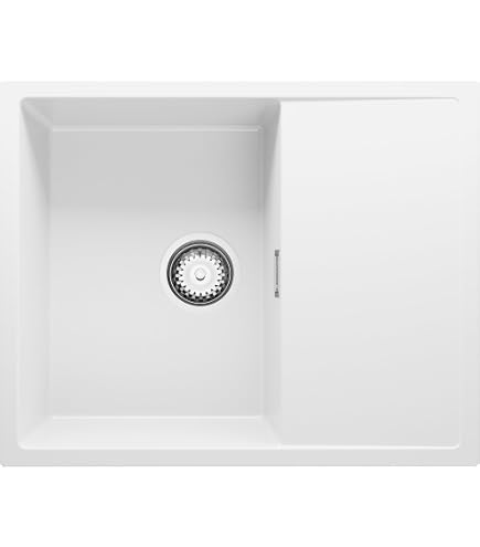 Fregadero De Granito 1 Seno + Escurridor - Modelo Milano 62x50 Cm, Color Gris - Para Mueble De 40 Cm - Incluye Sifón