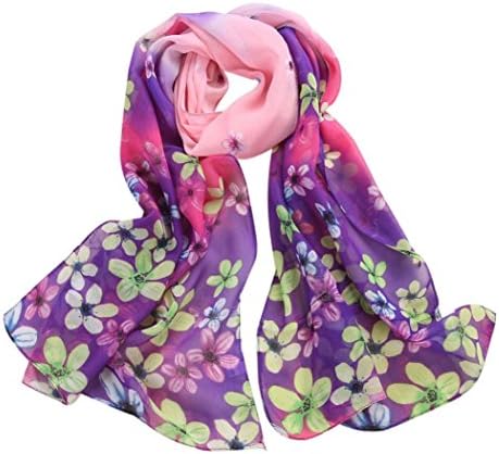 Pingtri Ladies Soft Scrawl Flower Printed Wrap Scarf (Purple)