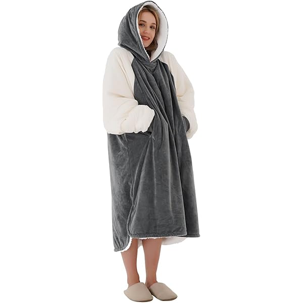 Nadeer Sherpa-hoodiedeken, oversized draagbare deken met capuchon