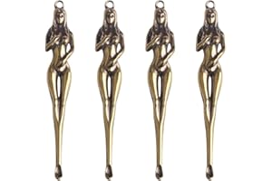 JKJF 4 Pcs Brass Snuff Spoon Tiny Powder Spoon Scoops Mini Spoon Shovel Vintage Mini Spoon Keychain Pendant Charms Necklace Loop for Spices Sand Salts - Goddess