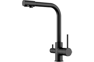 FORIOUS Grifo Osmosis 3 Vias, Grifos Cocina Fregadero de Dos Asas, 360° Monomando Torneira Cozinha con Para Caño de Agua Matt, Negro