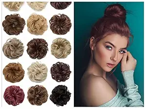 Messy Bun Hair Piece Scrunchy Updo Hair Pieces for Women Fluffy Wavy Hair Bun Scrunchies Donut Top Knot Hairpiece Synthetic Chignons with Elastic Rubber Band Hickory Brown Thicker 1Pc
