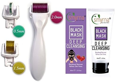 DERMA-CIT® 3-In-1 Kit Derma Roller Titanium Micro Needle Roller 180/600/1200 Needles, Skin Care Kit for Wrinkles, Scar, Acne Scars, Cellulite Treatment, Stretch Marks, Hair Loss, Under Eye Bags, Puffy Eyes, Blackheads. 3 Separate Roller Heads (0.5mm, 1.5mm and 2.0mm) Smyrna Peel Off Mask for Acne and Blackheads