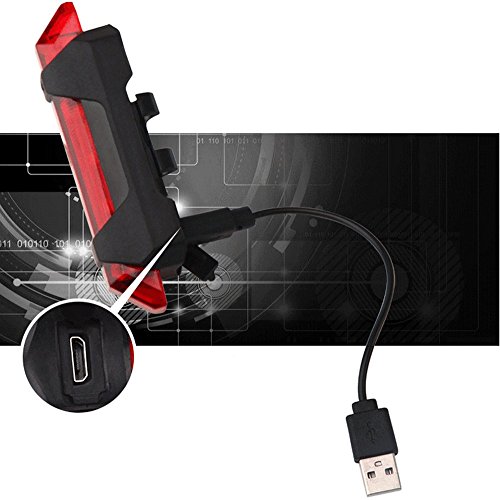 LED Fahrradlampe Aufladbar,PUGO TOP Rücklicht Wasserdicht 5 LED USB Fahrradlicht, Hinter Licht Fahrradbeleuchtung Sport Beleuchtung - 5