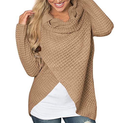 Preisvergleich Produktbild BaZhaHei Damen Asymmetrisch Cardigan Gestrickt Einfarbig Strickjacken Lose Strickmantel Tunika Kimono Rollkragen Gefüttert Zopfmuster Outwear Tops Bluse Langarm Unregelmäßig Sweatshirt