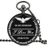 Taschenuhr to my Husband Love Forever, ein Geschenk von Frau zu Mann, Best Jahrestag Geschenke für ihn, Vintage Quarz Schwarz glatten römischen numberal Schlüsselanhänger Kette Uhr