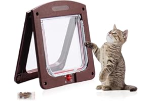 Bieiyhe Chatiere pour Chat Chien Cat Flap Door Trappe Chat Porte pour Animaux de Compagnie Chatiere Fenetre pour Chat Porte pour Chat Chatière Isolante Convient pour Chien Jusqu'à 7 kg -Marron
