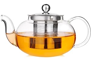 TAMUME 1L Teiera di Vetro con Acciaio Inossidabile Infusore e Coperchio Teiera Teiera con Filtro Acciaio - 1L, Vetro e Acciaio Inox