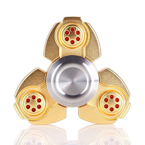 Tri-Spinner Fidget Toy All Metal Design Super Fast Long Spins Ceramic Center Spinners Focus Toy for Kids & Adults Focus Anxiety Relief Toys (Gold)