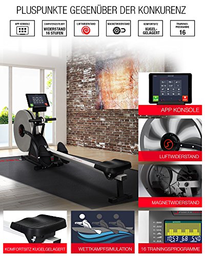 VERGLEICHSSIEGER Rudergeräte Sportstech RSX500* RSX600 mit Smartphone steuerbar – Fitness App – 16 Programme – Magnetwiderstand bzw Luft & Magnetwiderstand – Wettkampfmodus – Pulsgurt kom. – klappbar - 4