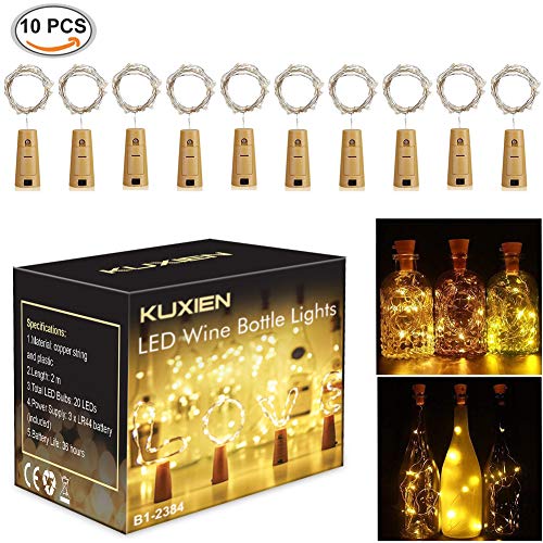 Preisvergleich Produktbild Flaschenlicht ,Led Flaschenlicht, Wein Flaschen Lichter, 10 Stück lichterketten für flaschen, 20LEDs flaschenlichterkette,LED Lichterketten Stimmungslichter Weinflasche Mini Kupferdraht, Flaschen-Licht Warmweiß für Flasche DIY, Party, Hochzeit oder Stimmung Lichter