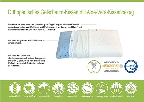 Ebitop Kissen, Kopfkissen, Schlafkissen, Ebi. – K80.40.14 Gel-Nackenstützkissen Orthopädisches Gelschaum-Kissen mit Aloe-Vera-Kissenbezug Traum-Schlaf Visko-Kopfkissen Kissen Schlafkissen Nackenstützkissen, Nackenkissen, Kopfkissen, Komfort Kissen 80x35x14cm Weiß - 3