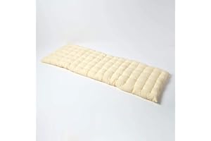 HOMESCAPES Matelas de Sol capitonné ou Coussin pour Banc de Jardin 3 Places, Banquette et Chaise Longue, en Coton 143 x 48 x 5 cm, Crème