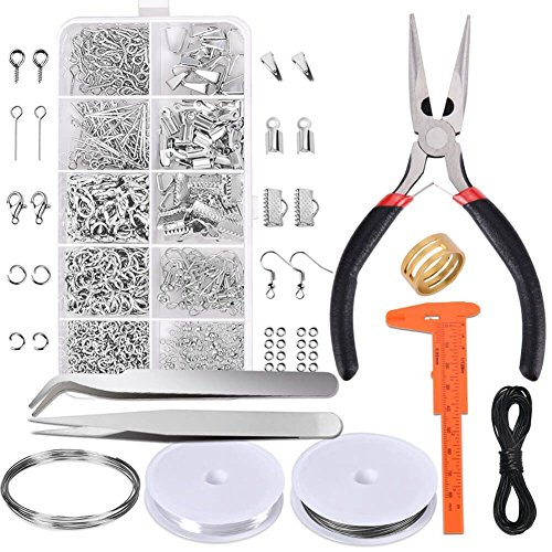 Xry Kit d'outils pour fabrication et réparation de bijoux avec accessoires à bijoux de type pince, fils de fer pour l'enfilage des perles, apprêts en argent, pour adultes et débutants