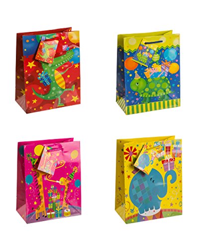 TSI 86014 Geschenkbeutel Tierparty, 12er Packung, Größe: Mittel (23 x 18 x 10 cm)