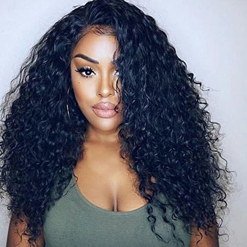 LUFFYWIG Unprocessed Deep Curly Brazilian Human Hair Wigs for Black Women Glueless Lace Frontal Wigs 150% Density Human Hair Lace Front Wigs with Baby Hair Natural Color 26 Inch