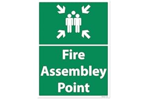 RDLCAR Fire Assembly Point Sign, 1mm Rigid Plastic, 400mm x 300mm, Fire Action Safety, Health & Safety Signs, Building Exit Use, Outdoor Space, Emergency Safety Labels, 1-Pack