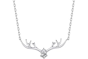 ChicSilver Collier Bois de Cerf Argent,Pendentif Cerf avec Pierre de Naissance de 12 Mois,Chaîne Réglable 40+5cm,Cadeau Noël Femme Fille (Bijoux Boîte)