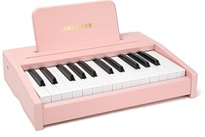 JALOKEE Teclado de piano infantil, piano digital para niños, instrumento musical educativo de juguete, juguete de madera para niños y niñas mayores de 3 años (Rosa, 25 Teclas)
