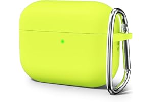 OAKXCO für Airpods Pro Hülle, Airpods Pro 2 Hülle Silikon Bunt Matt Glatt Dünn Weich Gummi Airpods Pro/Pro 2 Generation Case, Mädchen Einfarbig Plastik Slim TPU Silikonhülle mit Karabiner, Neon Gelb