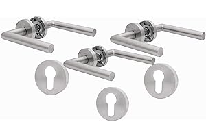 AwmnSrman Set di maniglie per porta in acciaio inox, 3 pezzi, maniglia per porta, spazzolata, porte interne di bagno e toilette, forma di L, colore argento