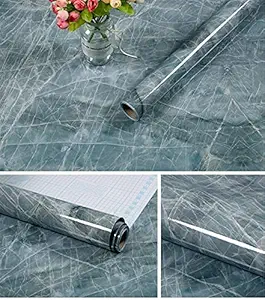 OMANZA Vinyl Marble Aluminum Foil Kitchen Stickers Oil-Proof Waterproof Self Adhesive Wallpaper PVC Bathroom Wall Stickers Peel & Stick Contact Paper for Kitchen Fridge Table Furniture -2M