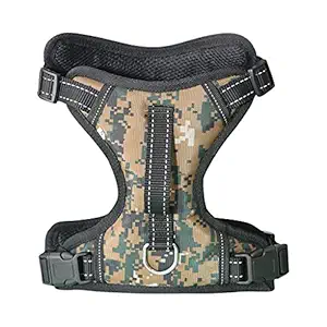 Mellifluous Durable Breathable & Adjustable Soft Padded Pet Dog Vest Harness I Shape (Medium Neck 60-85 cm Chest 53-92 cm, Army-Print)