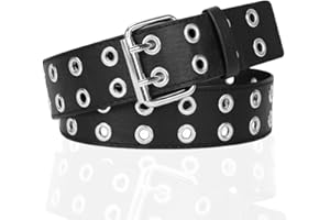 EYWILYWI Cinturón de doble ojal, de piel sintética, estilo punk, gótico, con 2 agujeros, ojales anchos para mujeres y hombres