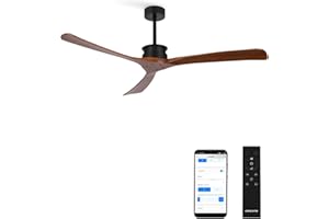 CREATE / WINDLARGE/Ventilador de techo negro aspas madera oscura con Wifi y mando/XL, función verano-invierno, 6 velocidades, temporizador 1 a 4 h, 2 alturas,aspas blancas, 40W, Ø152 cm