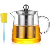 UHELET Glass Teapot with Infuser 450 ml, Heat Resistant Borosilicate Glass Teapot, Glass Teapot with Stainless Steel Filter f