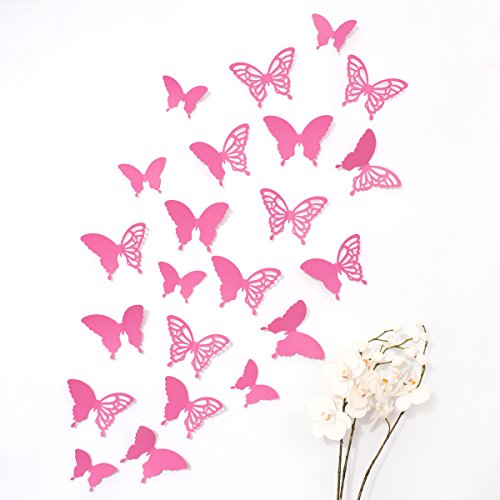 Wandkings 3D Schmetterlinge in PINK mit Ornamenten / Muster, 12 STÜCK im Set mit Klebepunkten