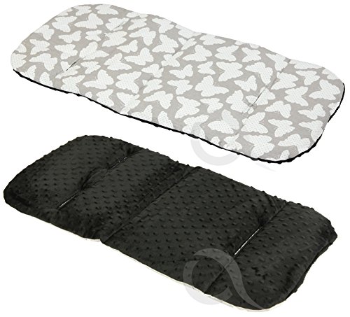 REVERSIBLE cotton & minky Pram INSERT, LINER covers Universal ( butterfly / black )