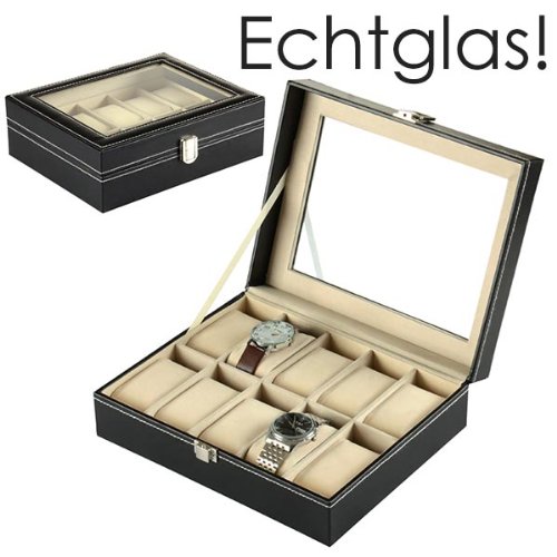 Discountoase Uhrenkoffer Uhrenbox Schaukasten Uhrenkasten Uhrenvitrine fr 10 Uhren Leder-Look mit Echtglas-Sichtfenster Discountoase Uhrenkoffer Uhrenbox Schaukasten Uhrenkasten Uhrenvitrine fr 10 Uhren Leder-Look mit Echtglas-Sichtfenster