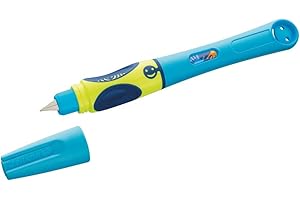 Pelikan, Griffix Pluma Estilográfica, Empuñadura Ergonómica para Diestros, Azul Neón Fresco, Tinta Azul Borrable con Borrador Superpirat, Made in Germany