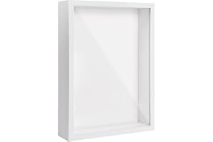 PTJJXA Marcos con Profundidad, Marco de Fotos de Madera A4 para Pared y Mesa, 22,7 x 31,4cm Marcos para Cuadros 3D, Marco de Objeto Rellenable, Marco de Caja de Sombra para Medalla Recuerdo Flor (Blanco 5CM)