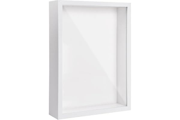 3D-bildram för fyllning, 3D djup objekt A4, skuggbox montrin med transparent akrylplatta, trä 3D-ram för minnessaker, blommor, medaljer, foto (vit 5 cm)
