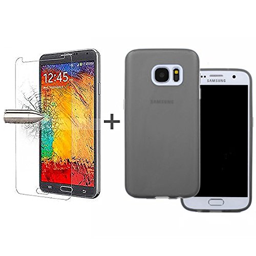 TBOC Pack  Funda de Gel TPU Negra   Protector Pantalla Vidrio Templado para Samsung Galaxy S7 SM-G930F G930F  Funda de Silicona Ultrafina y Flexible  Protector de pantalla Resistente a Golpes  Ca  das y Ara  azos 