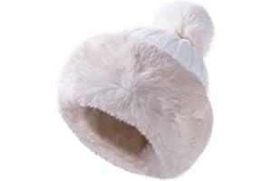 JFAN Ciepła czapka z pomponem damska czapka z pomponem zimowa czapka narciarska wielokolorowa modna puszysta szydełkowana czapka z dzianiny, biały, jeden rozmiar