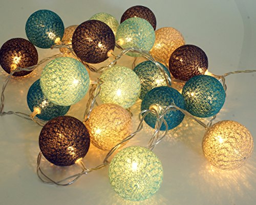 Stoff Ball LED Lichterkette „modern colours“ türkies, grau / Kugel Lichterketten - 4