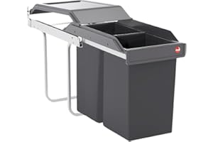 Hailo Abfallsammler Tandem 3650101 Einbau-Mülltrenner mit 2 Fächern - Küchen-Mülleimer für den Einbau im Unterschrank - 2x 15 L - Abfalleimer mit Teilauszug für Unterschränke ab 40 cm - Dunkelgrau