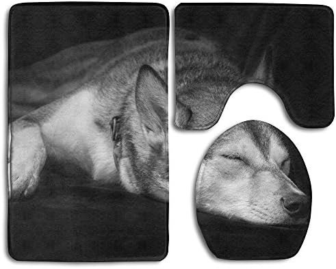 RedBeans Sleeping Dog Bath Mat Bathroom Carpet Rug Washable Non-Slip 3 Piece Bathroom Mat Set