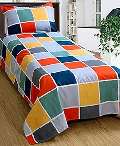 ENGUNIAS Glace Cotton Feel Smiley Design Checkered Single Bed Bedsheet with Pillow Covers (Multicolor)