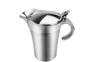 KEYOUNG Edelstahl Sauciere 750ml, Doppelt Isoliert mit Klappdeckel Soßenkanne, Thermo-Sauciere mit Deckel, Eleganter Silberner Saucenkrug zum Servieren von Soße Vanillesoße Sahne Hause oder auf Dinnerpartys