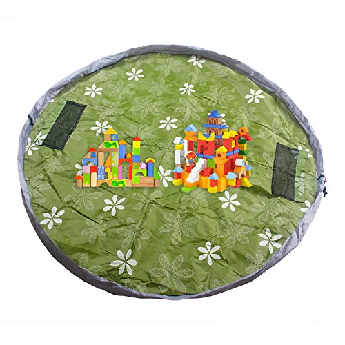 Preisvergleich Produktbild HIMRY® 145cm Kinder Spielmatte Aufräumsack Spieldecke Spielzeug Speicher Tasche, 145cm Round Matte zum einfachen Spielen und Aufräumen, Ideal für das schnelle Aufsammeln von Legos, Dupla usw., Aufbewahrung Beutel Spielzeugaufbewahrung, Grün, KXD4007 green