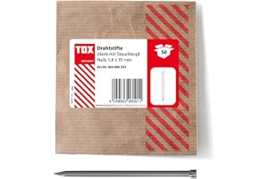 TOX trådspik 1,8x35 mm med störthuvud för nästan osynliga infästningar i trä, obehandlat stål, 50 st. i återförslutningsbar och miljövänlig pappersförpackning, 063600253