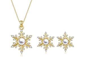 Kamise Parure de bijoux pour femme en argent sterling 925 - Collier et boucles d'oreilles flocon de neige avec perle de zircone - Pendentif hypoallergénique de 45 cm - Boucles d'oreilles de Noël