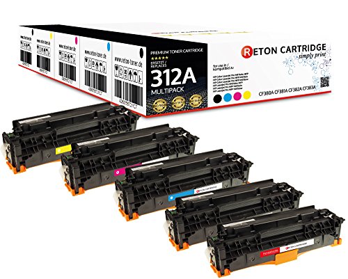 Original Reton Toner, kompatibel, 5er Farbset für HP PRO M476DN (CF380A, CF381A, CF382A, CF383A), HP 312A, COLOR LASERJET PRO MFP M476, 2x Schwarz Cyan Magenta Gelb